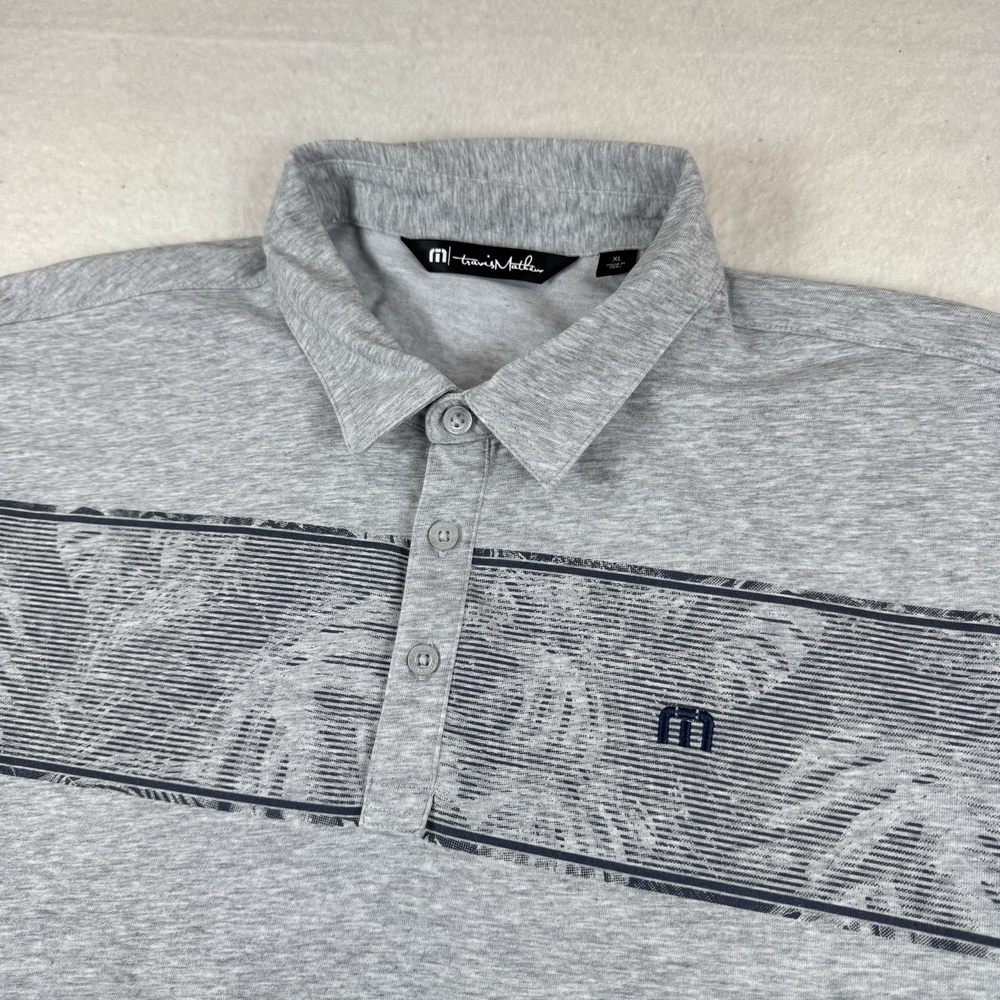 Travis Mathew Polo Shirt Mens Size XL Gray Floral Golf Cotton Polyester Jersey
